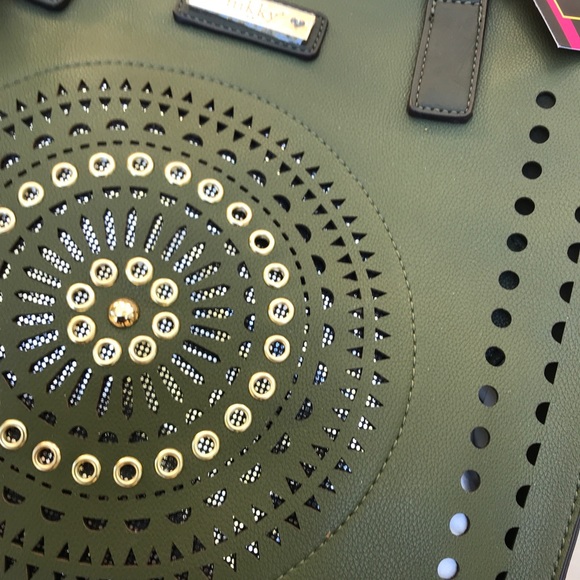 NWT Olive Green Faux Leather Tote Bag - Picture 3 of 7